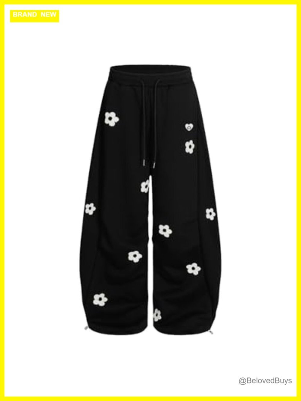 Flower Embroidered Baggy Wide Leg Sweatpants Y2K Barrel Lounge Trousers